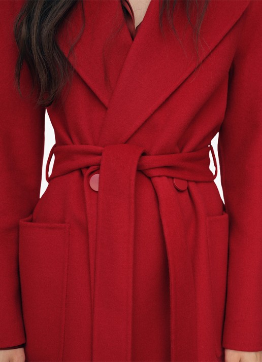 Reiss Lucia double-breasted mantel in wolblend met strikceintuur - detail 6 rood