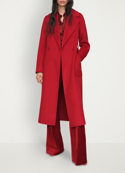 Reiss Lucia double-breasted mantel in wolblend met strikceintuur - voorkant 2 rood