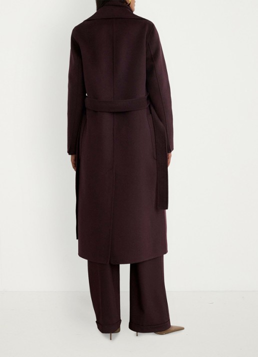 Reiss Lucia double-breasted mantel in wolblend met strikceintuur - achterkant 3 paars