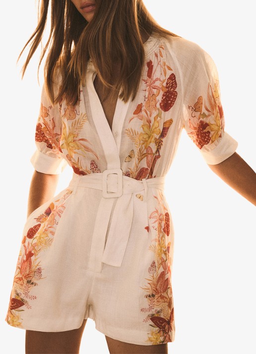 Reiss Lucia straight fit playsuit met strikceintuur en bloemenprint