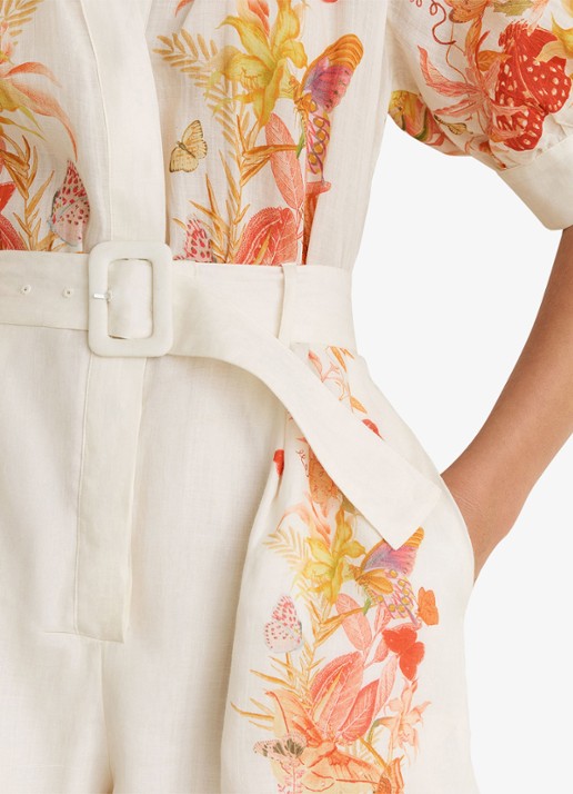 Reiss Lucia straight fit playsuit met strikceintuur en bloemenprint - detail 4 oranje