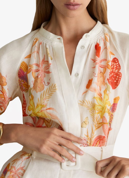 Reiss Lucia straight fit playsuit met strikceintuur en bloemenprint - detail 5 oranje