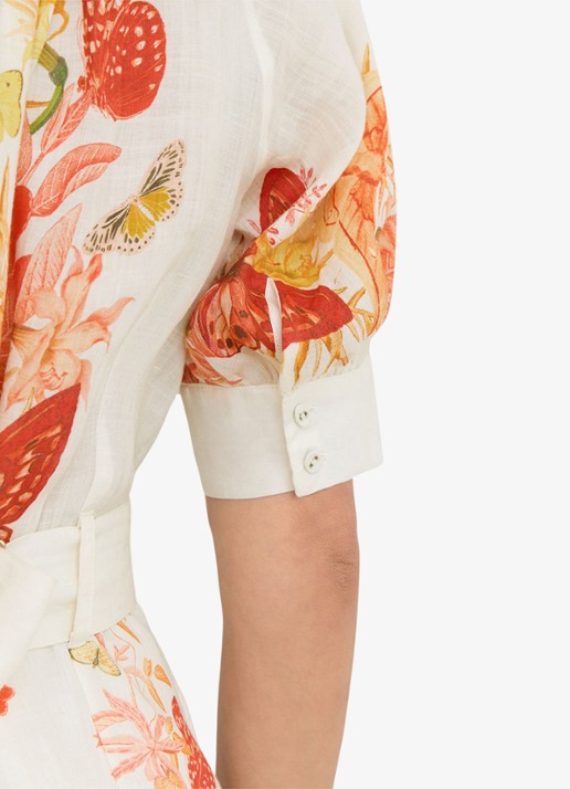 Reiss Lucia straight fit playsuit met strikceintuur en bloemenprint - detail 6 oranje