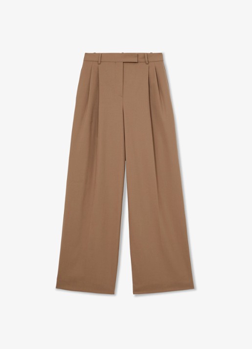Reiss LUNA high waist wide fit pantalon in wolblend - voorkant camel