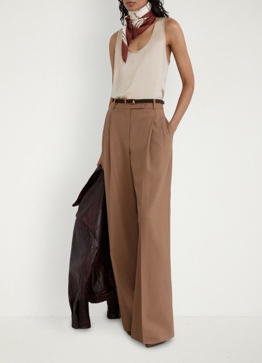 Reiss LUNA high waist wide fit pantalon in wolblend - voorkant 2 camel