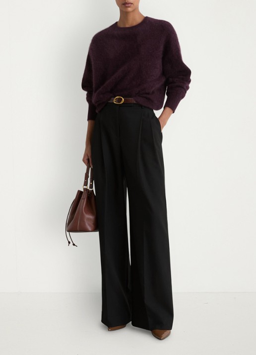 Reiss LUNA high waist wide fit pantalon in wolblend - detail 2 zwart