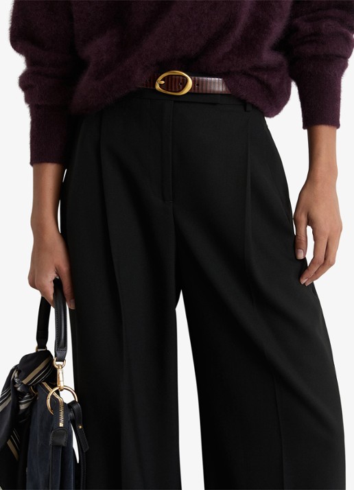 Reiss LUNA high waist wide fit pantalon in wolblend - detail 3 zwart