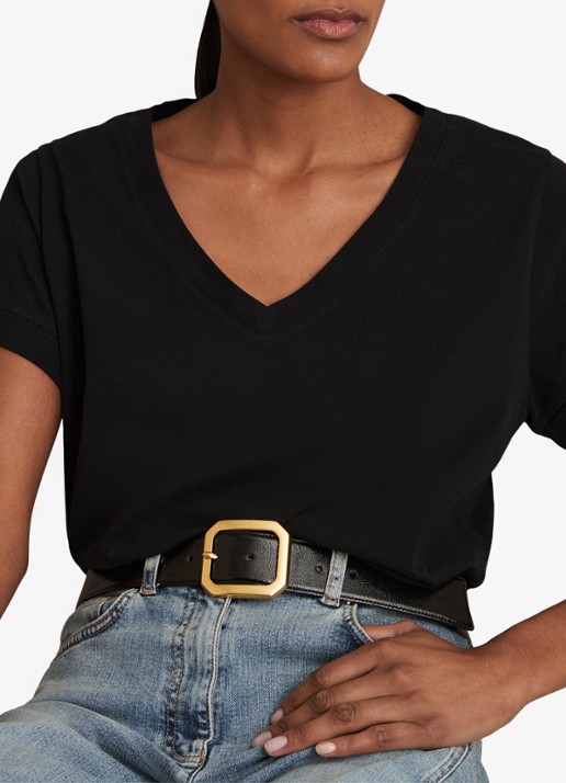 Reiss Luna T-shirt met V-hals  - detail 6 zwart