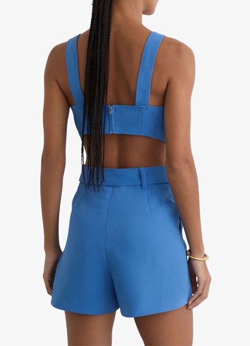 Reiss Lyon straight fit playsuit met cut-out detail en strikceintuur - achterkant donkerblauw