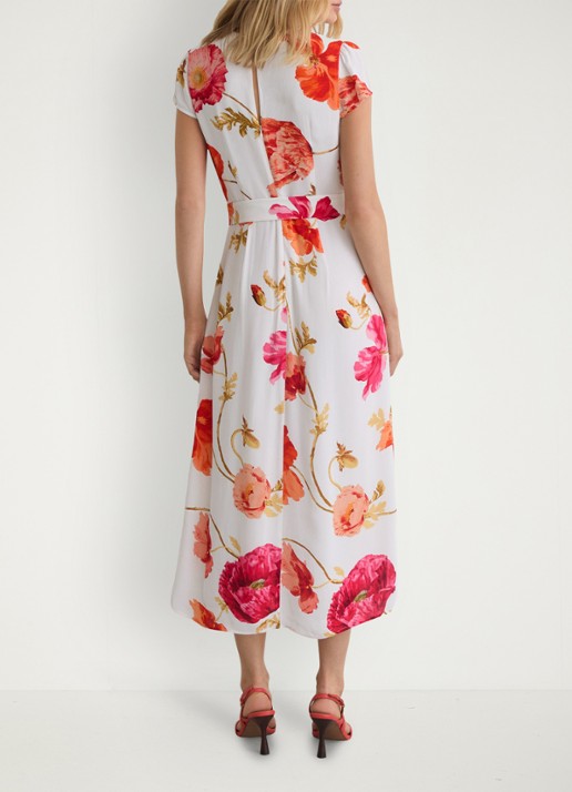 Reiss Lyra midi jurk met bloemenprint en ceintuur - achterkant 3 roze