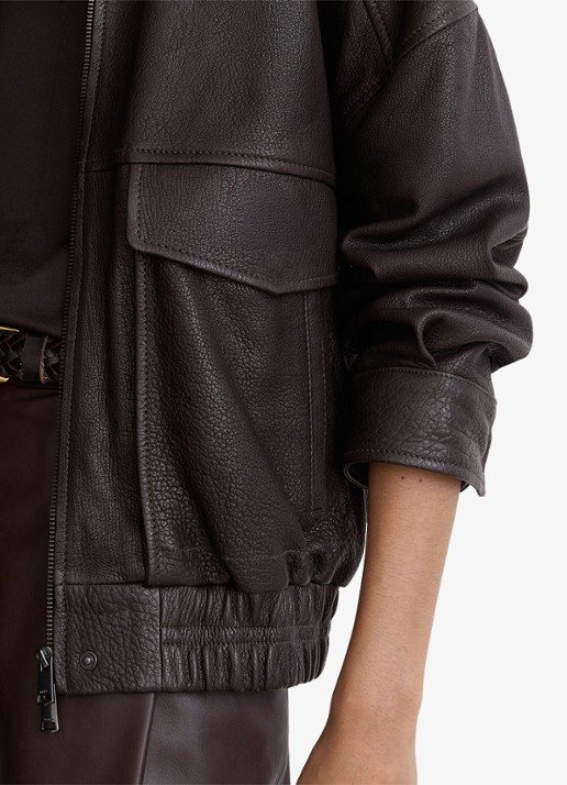 Reiss Maeve jack van leer met opstaande kraag - detail 4 bruin