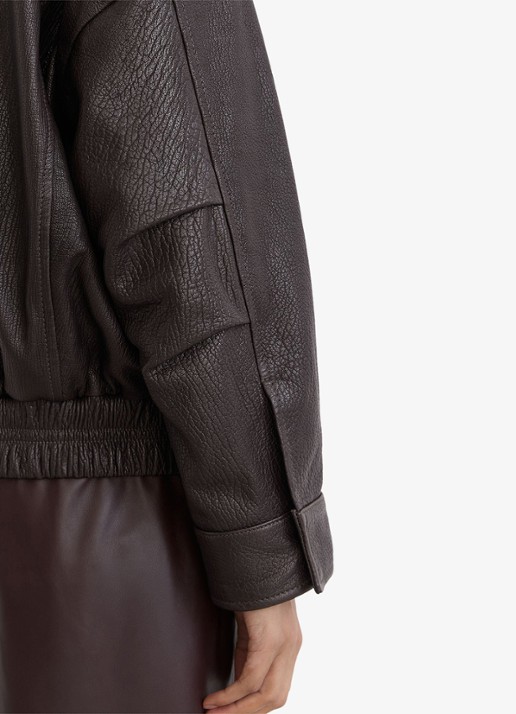 Reiss Maeve jack van leer met opstaande kraag - detail 7 bruin