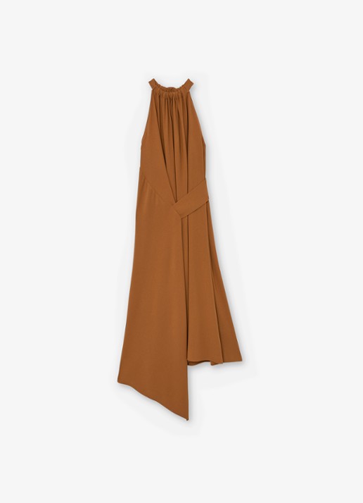 Reiss Maeve midi jurk met gedrapeerd detail - voorkant 6 oranje