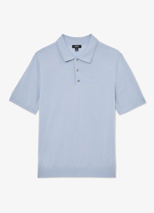 Reiss MANOR Merino Wool Short-Sleeve Polo Shirt - voorkant 2 lichtblauw