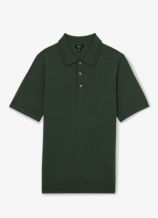 Reiss Manor regular fit polo van merino wol - voorkant 2 donkergroen