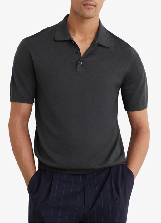 Reiss Manor regular fit polo van merino wol - detail 2 vulcan grey / grijs