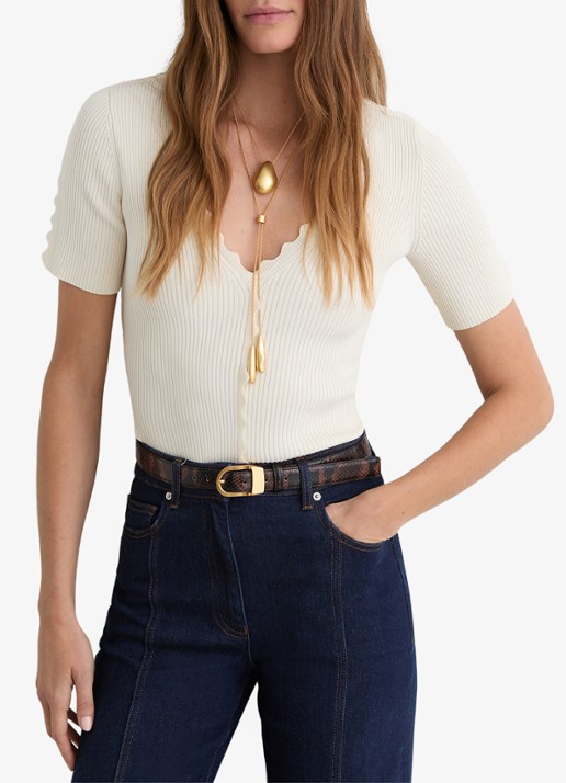 Reiss Marcy ribgebreide top met V-hals - detail 4 wit