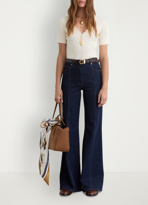 Reiss Marcy ribgebreide top met V-hals - voorkant 2 wit