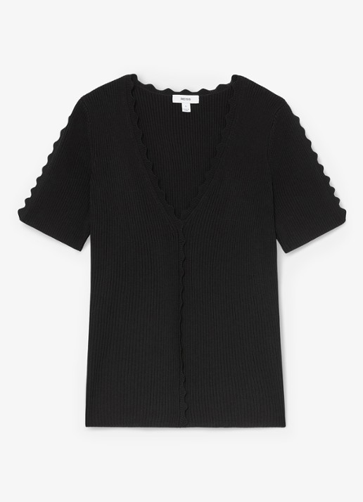 Reiss Marcy ribgebreide top met V-hals - voorkant 2 black / zwart