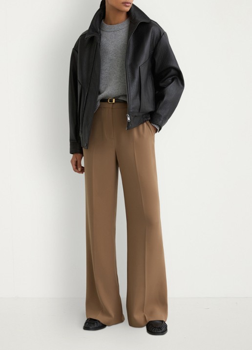 Reiss Margeaux high waist wide fit pantalon met steekzakken - voorkant 6 camel