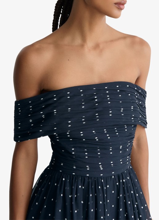 Reiss Margo wide fit jumpsuit met stippenprint - detail 5 donkerblauw