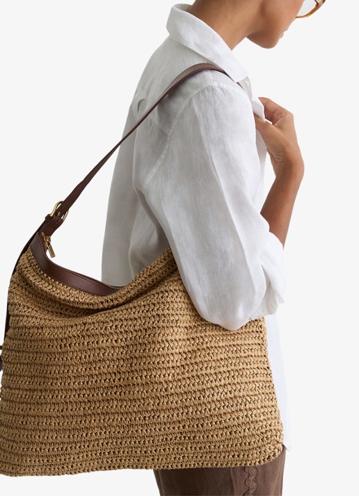 Reiss Margot schoudertas met gevlochten detail  - voorkant 2 beige