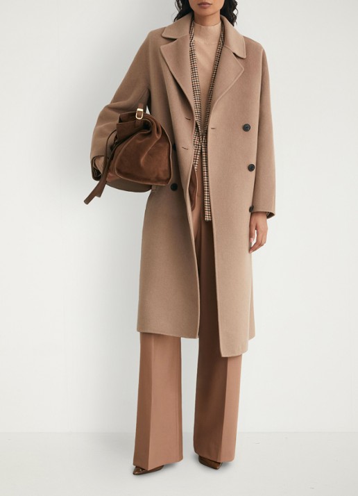 Reiss Marina double-breasted mantel in wolblend - voorkant 7 camel