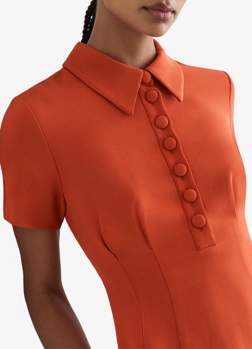 Reiss Marlie mini jurk met kraag - detail 6 oranje