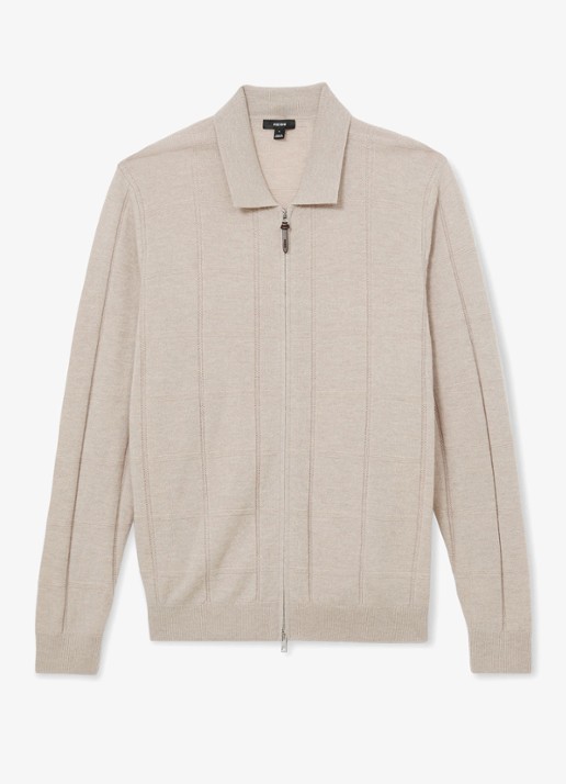 Reiss Martindale fijngebreid vest met structuur - voorkant 5 oatmeal / beige