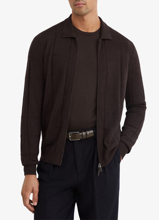 Reiss Martindale fijngebreid vest met structuur - detail donkerbruin