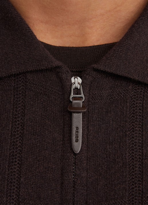 Reiss Martindale fijngebreid vest met structuur - detail 2 donkerbruin