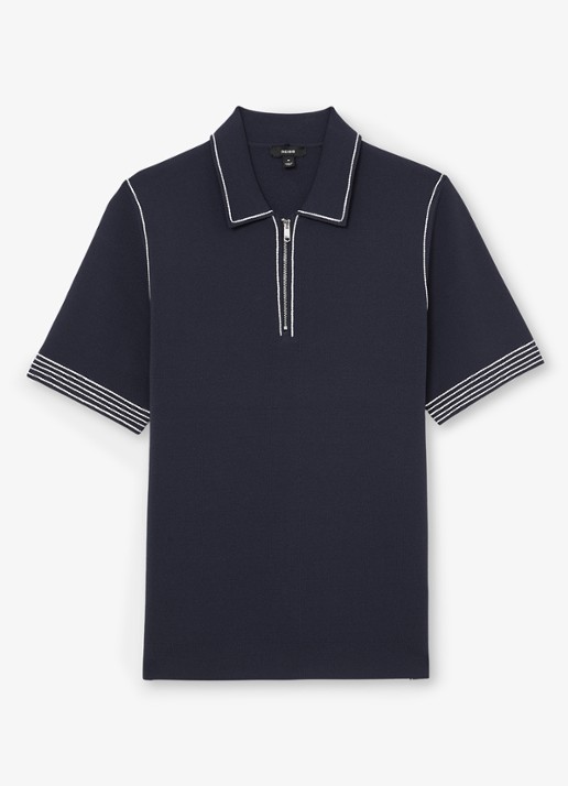 Reiss Mason polo met halve rits - voorkant navy / blauw