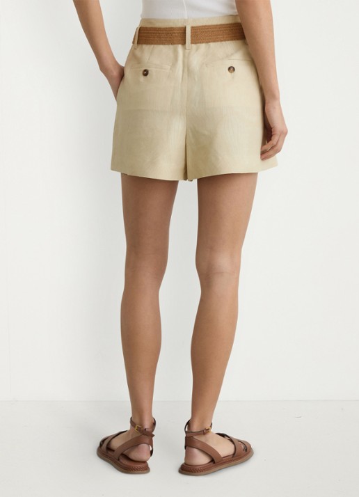 Reiss Matilda high waist wide fit korte broek in linnenblend - achterkant 4 beige
