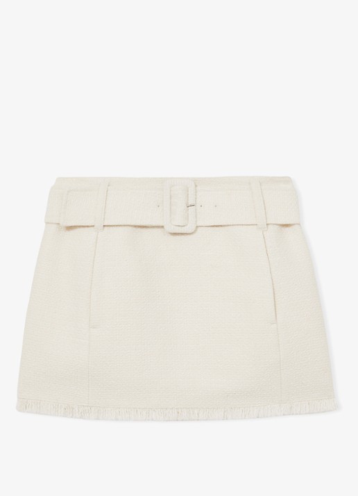 Reiss Mia minirok met bouclé dessin - voorkant creme