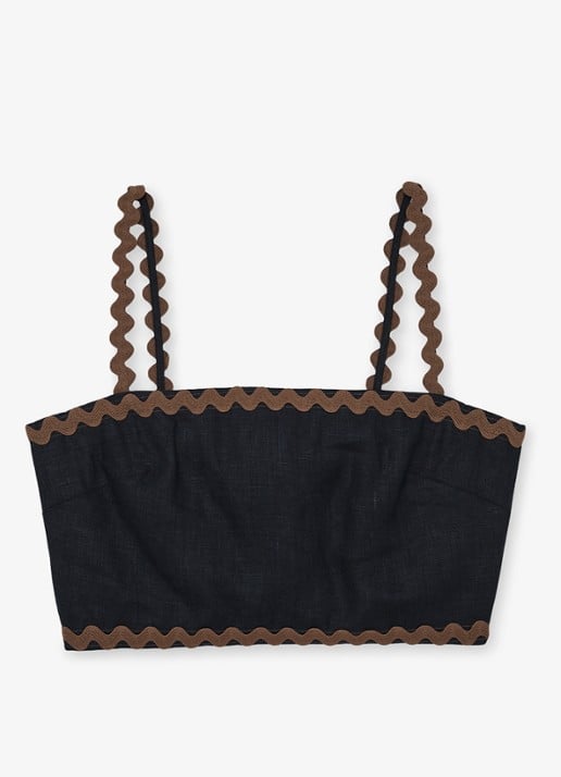Reiss Mila crop top van linnen - voorkant bruin