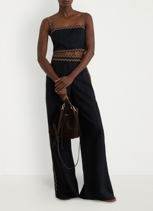 Reiss Mila crop top van linnen - voorkant 2 bruin