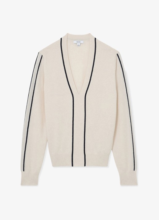 Reiss Mila fijngebreide trui in kasjmierblend - voorkant beige