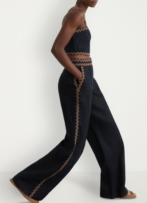 Reiss Mila high waist wide fit pantalon van linnen