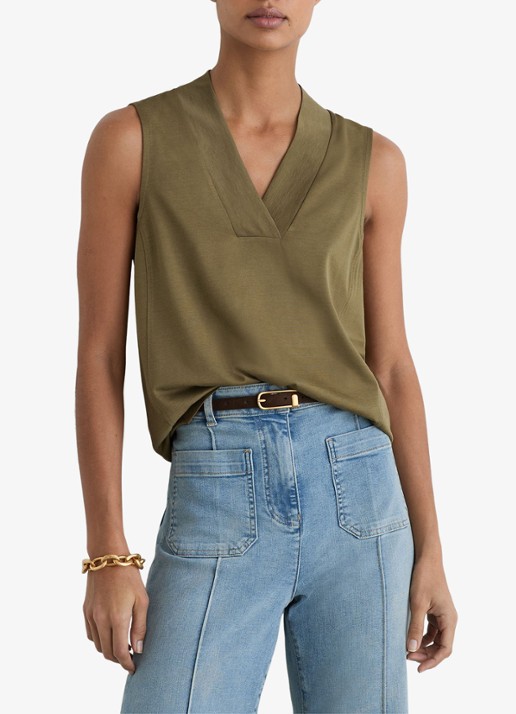 Reiss Miley top met V-hals - detail khaki