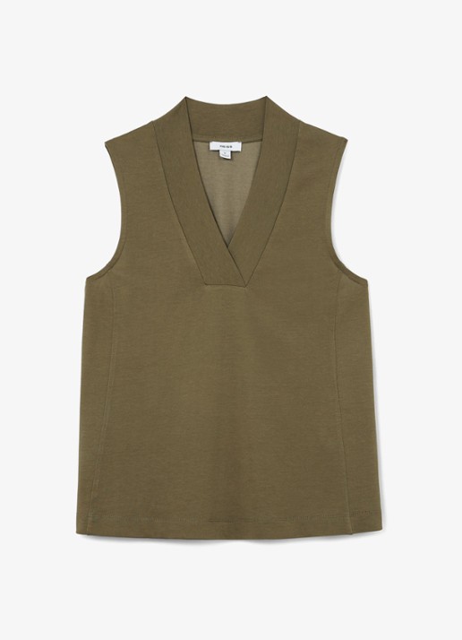 Reiss Miley top met V-hals - voorkant 5 khaki
