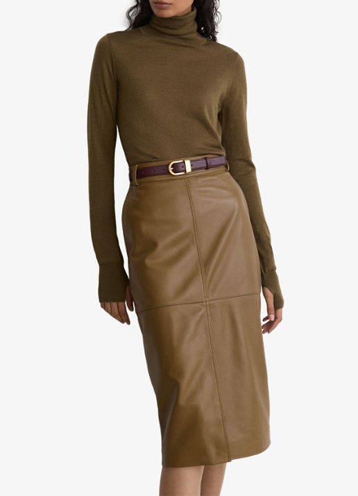 Reiss Milly midi kokerrok van leer - detail 4 khaki