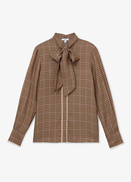 Reiss MINNIE blouse met pied-de-poule dessin met sjaalkraag