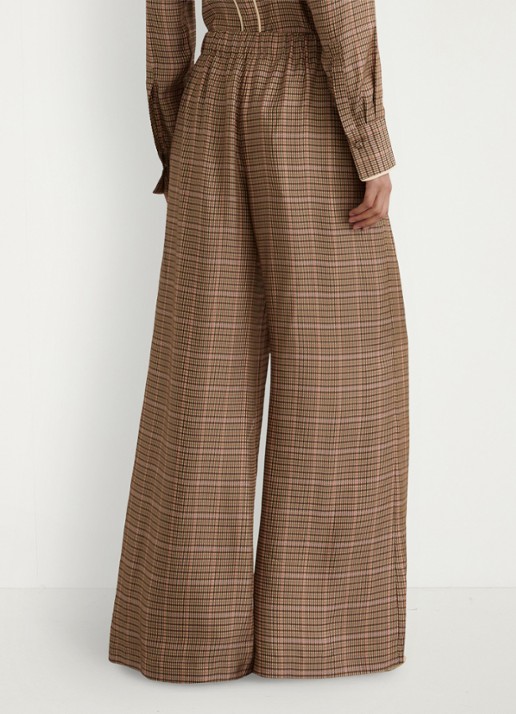 Reiss MINNIE high waist wide fit pantalon met pied-de-poule dessin  - achterkant 4 bruin