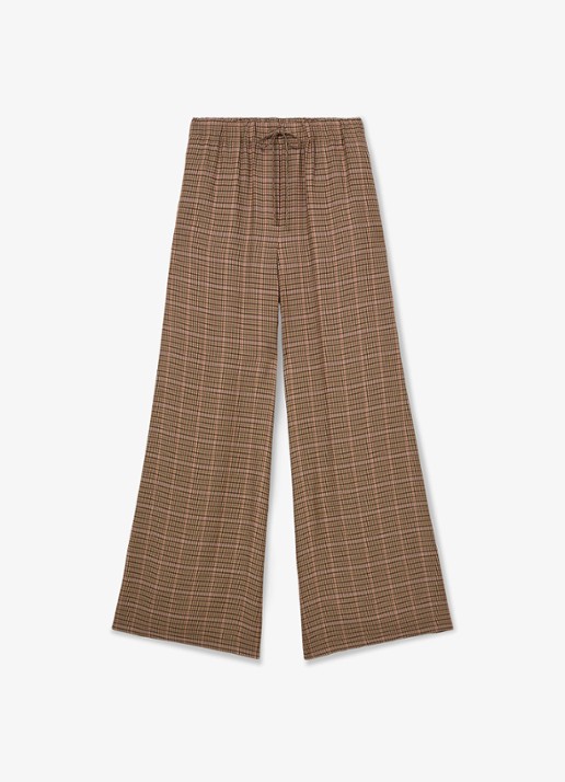 Reiss MINNIE high waist wide fit pantalon met pied-de-poule dessin  - voorkant 5 bruin
