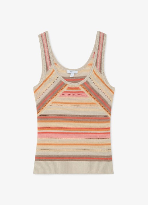 Reiss MIRIAM fijngebreide top met streepprint - voorkant 5 creme
