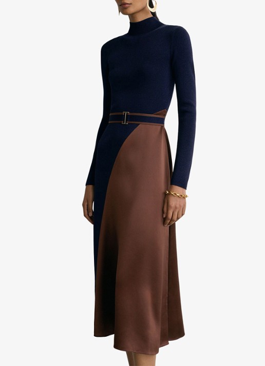 Reiss Misty midi jurk met colourblocking - detail multicolor