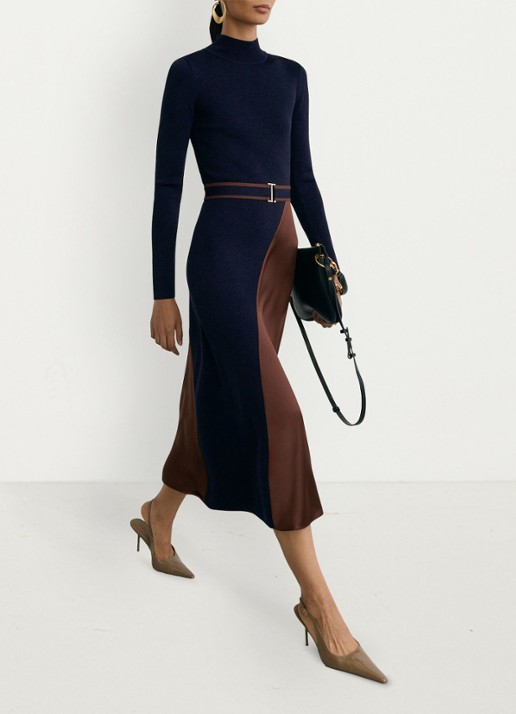 Reiss Misty midi jurk met colourblocking - voorkant 7 multicolor
