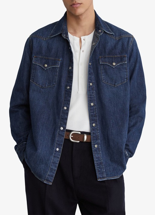 Reiss Mountain denim regular-fit overhemd - detail denim