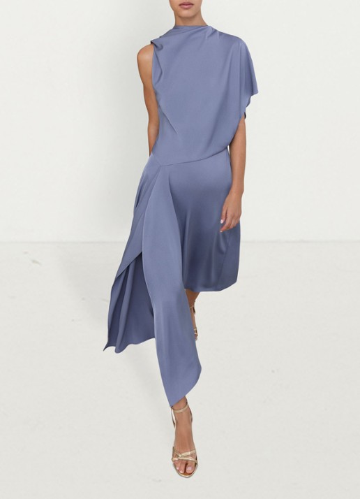 Reiss Naomi one shoulder maxi jurk van satijn met plooidetail - detail 2 lila