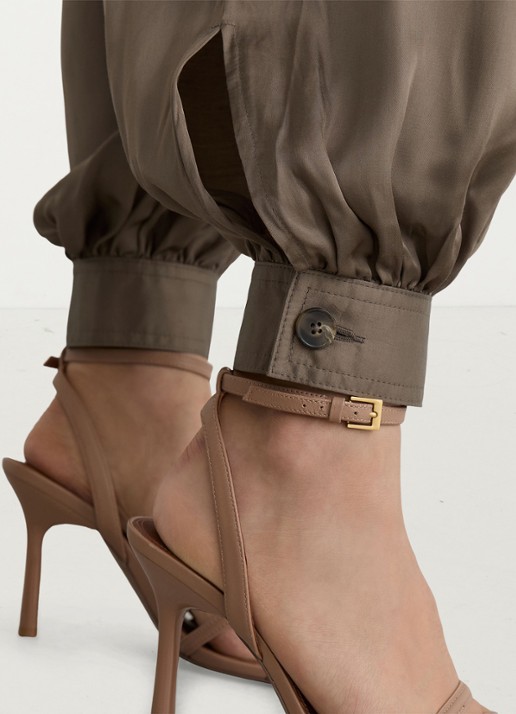 Reiss Neave high waist balloon fit pantalon van satijn - detail 3 khaki